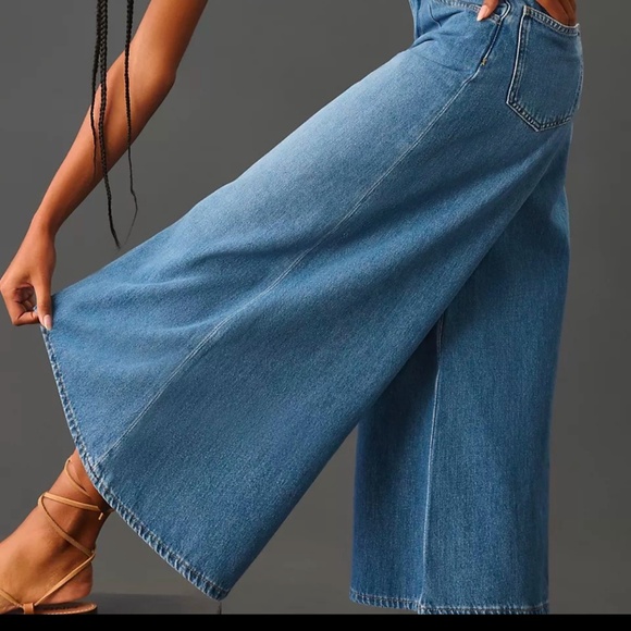 New Anthropologie Corset High Rise Baggy Culotte Jeans sz 33Tall Cropped Flared - Picture 2 of 15